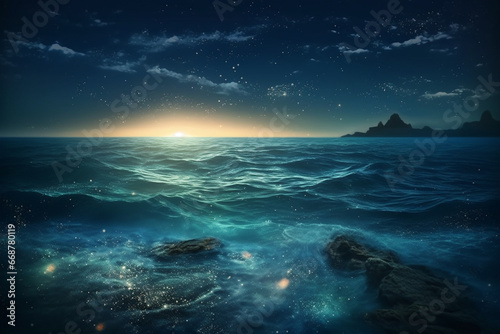Beautiful seascape at night. Composition of nature.