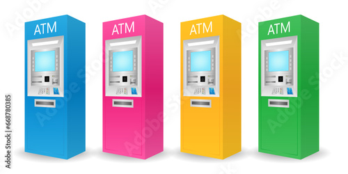 ATM- Automated Teller Machine. ATM Machine. Vector Illustration Isolated on White Background. 