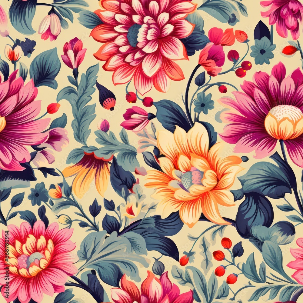 Seamless floral pattern for shower curtains - tilable design. - obrazy, fototapety, plakaty 