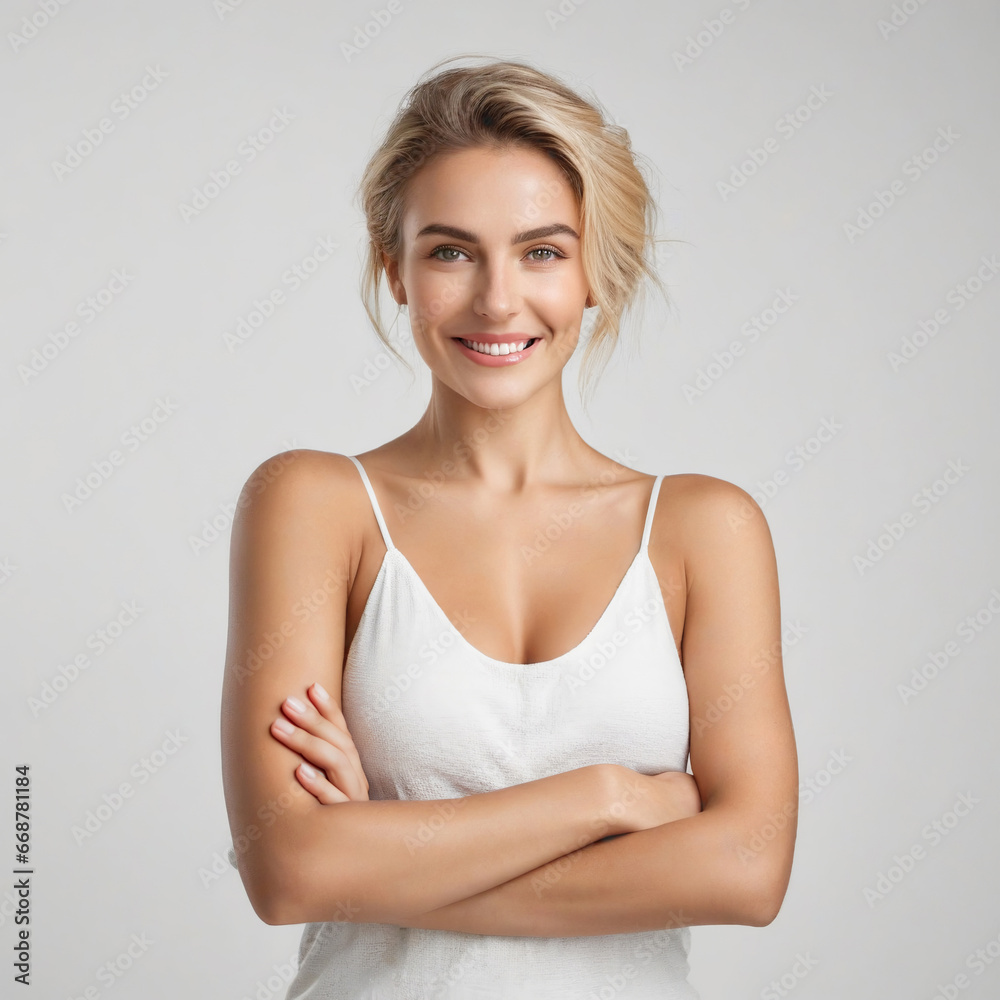 Portrait of a beautiful woman with arms crossed. Portrait of a beautiful woman with arms crossed.