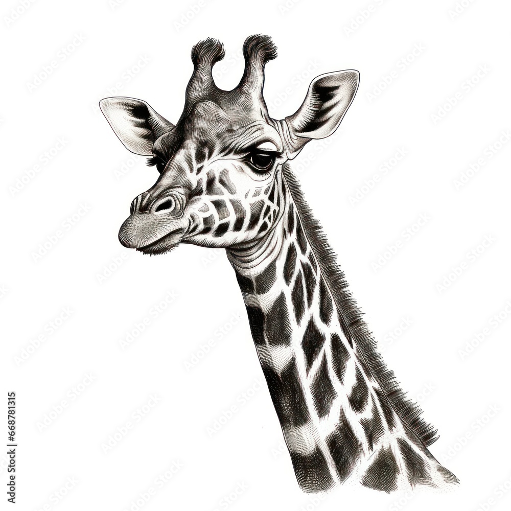 Fototapeta premium 1800s-inspired Giraffe Engraving on a White Background - Vintage Style Illustration