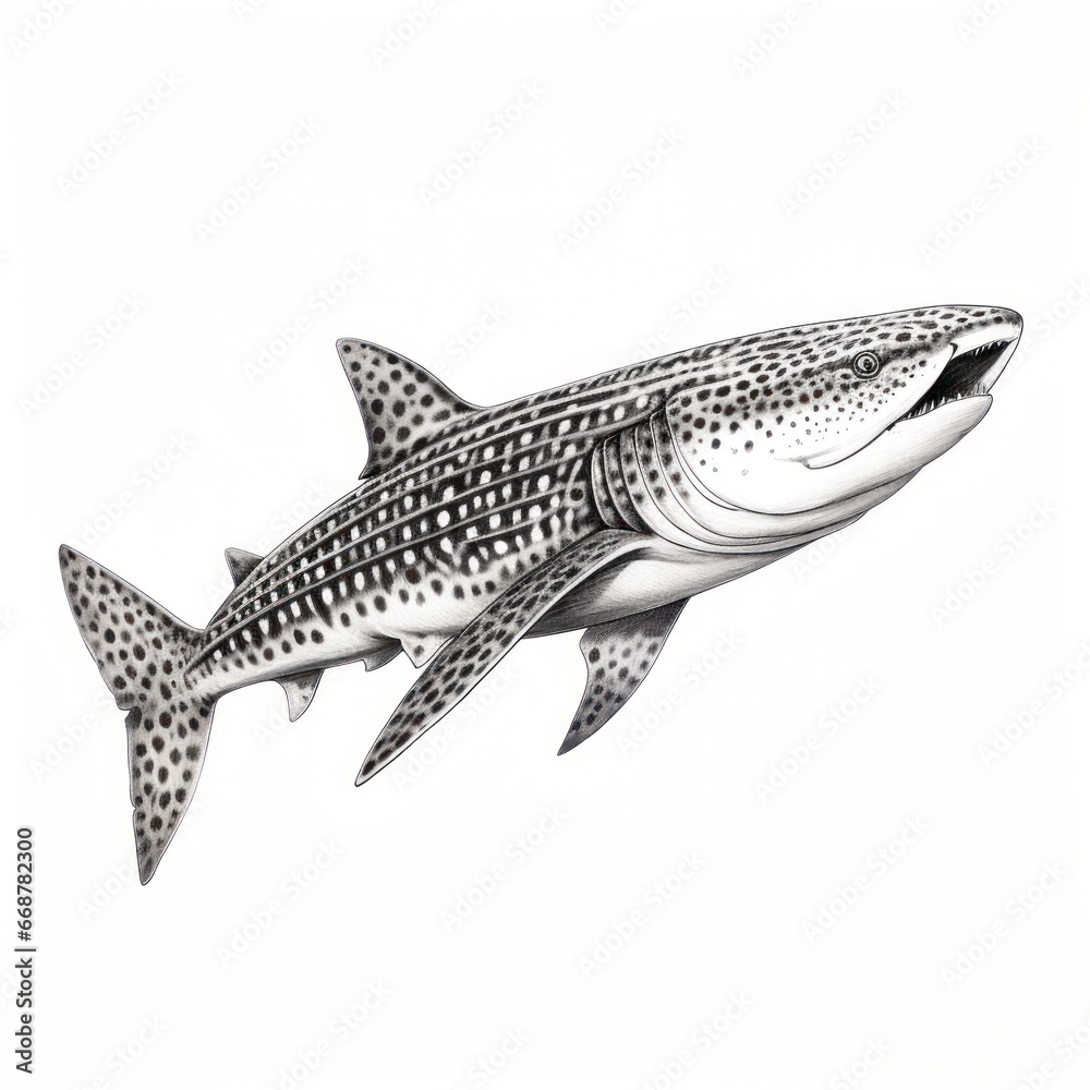 Fototapeta premium 1800s-style engraving of Leopard Shark on white