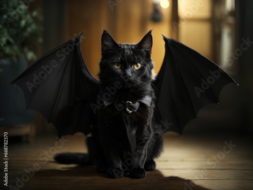 a cute black cat with bat wings. Generative AI