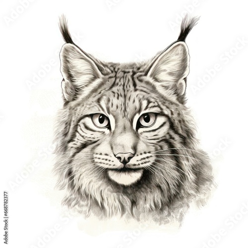 1800s-style Lynx Engraving on White Background: Vintage Illustration