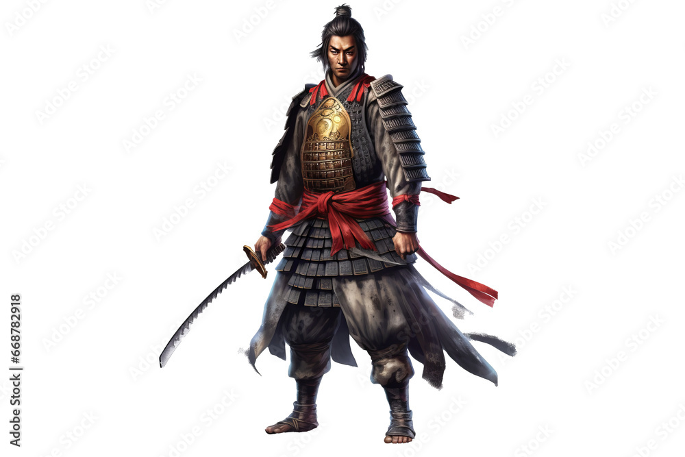 A samurai isolated on transparent background - Fictional Person. - obrazy, fototapety, plakaty 
