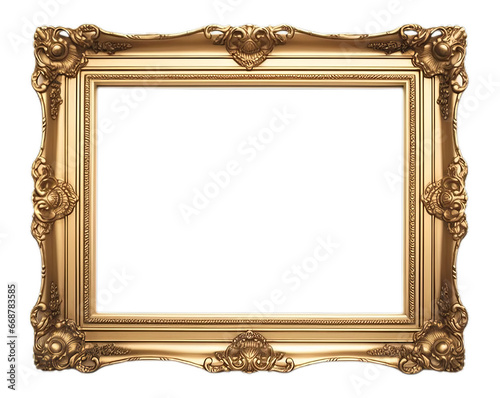 Vintage Golden Antique Empty Frame Mockup isolated on transparent background PNG