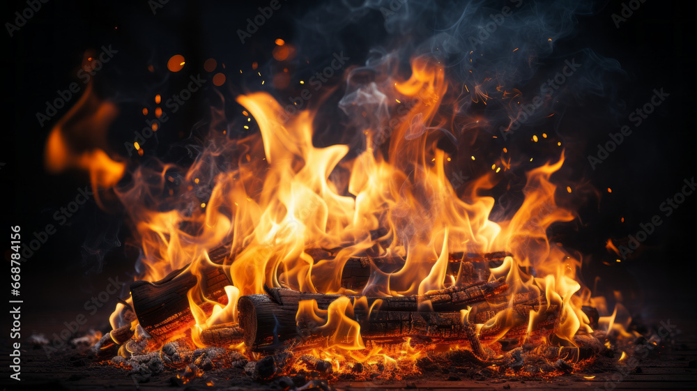Close-up: Burning flames for grilling. generative ai Close-up: Burning flames for grilling. generative ai
