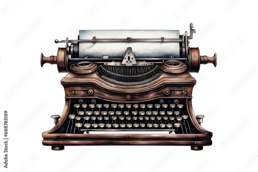 Fototapeta premium Engraved Victorian Typewriter Illustration on White