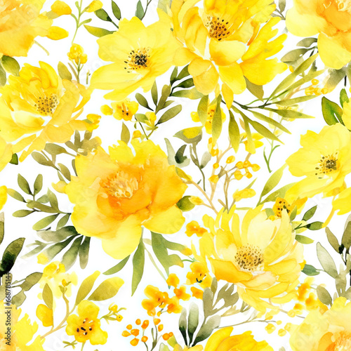 Sunshine Blooms  A Cheerful Dance of Yellow Floral Watercolors yellow flowers background Seamless Pattern Images