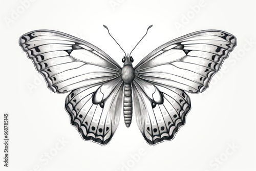 Butterfly Engraving-Style Illustration on White - Vintage Vibe.