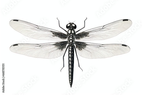 Vintage Dragonfly Engraving on White - Illustration.