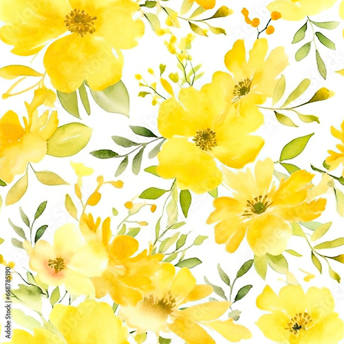 Sunshine Blooms: A Cheerful Dance of Yellow Floral Watercolors,yellow flowers background,Seamless Pattern Images