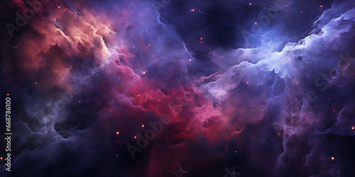 Panoramic Night Sky with Nebula and Dreamy Clouds in Outer Space