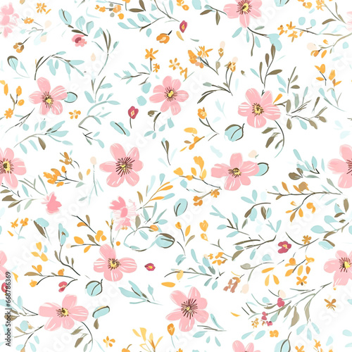 Whimsical Watercolor Floral Pattern,seamless floral pattern,seamless pattern with flowers © Moon