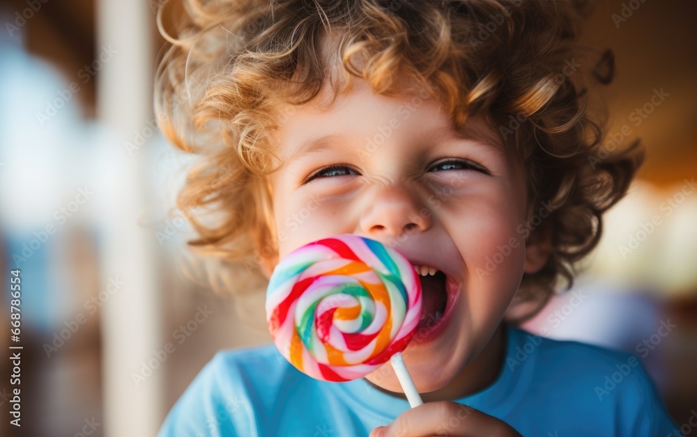 Funny looking smiling child boy with a lollipop Funny looking smiling child boy with a lollipop