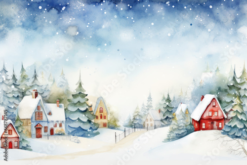 Pine tree with snow invitation backdrop, christmas greeting watercolor © pariketan