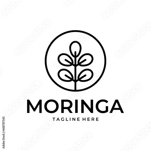 Moringa leaf badge logo line art vector simple illustration template icon graphic design