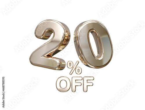 20 percent off discount sale 3d rendering text illustration