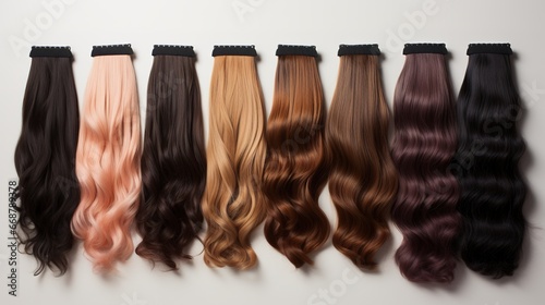 Generative AI, Beauty salon hair extensions different color samples 