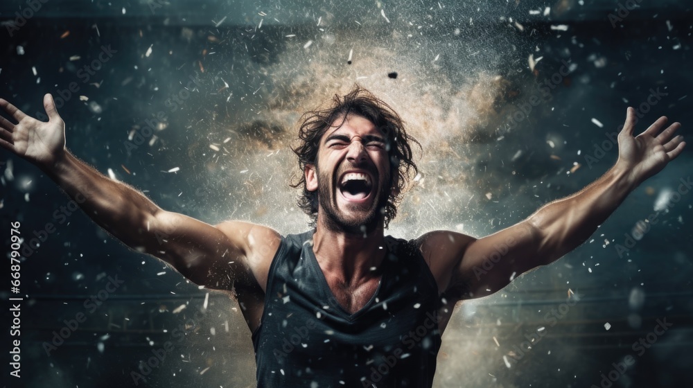 Fototapeta premium Happy man celebrating victory. Winning, joy, happiness