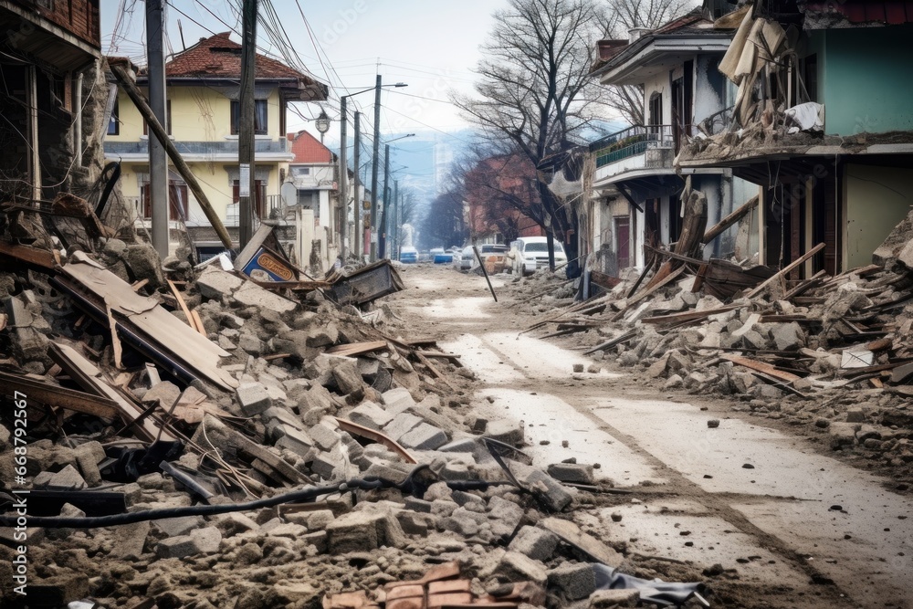 Fototapeta premium destroyed houses.earthquake.disaster