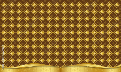 Abstract brown background composed of luxurious golden applied Thai patterns. Design for printing on fabric or paper or social media.