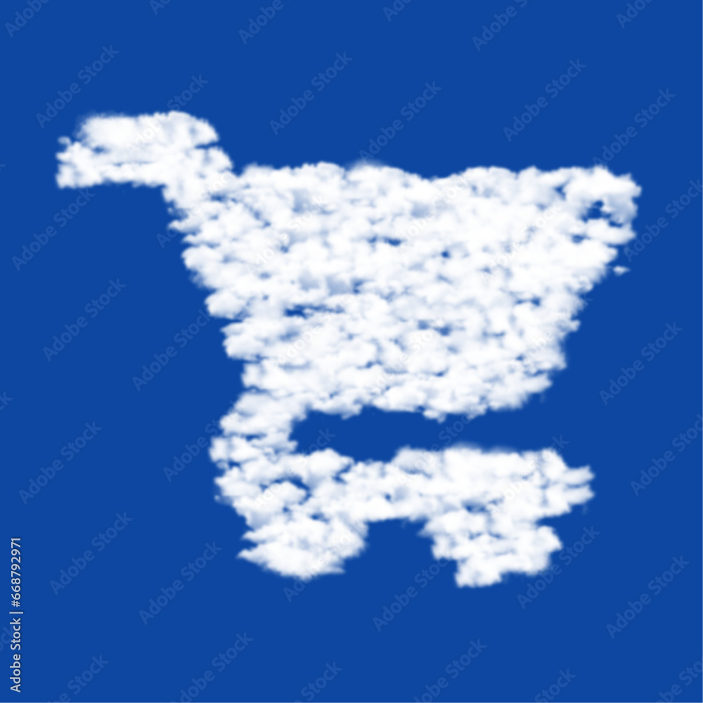 Clouds in the shape of a shopping cart symbol on a blue sky background. A symbol consisting of clouds in the center. Vector illustration on blue background Clouds in the shape of a shopping cart symbol on a blue sky background. A symbol consisting of clouds in the center. Vector illustration on blue background