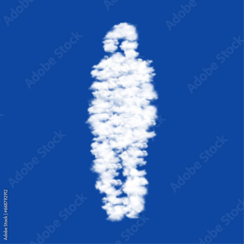 Clouds in the shape of a burkini symbol on a blue sky background. A symbol consisting of clouds in the center. Vector illustration on blue background