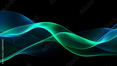 Abstract futuristic background with green and blue glowing neon moving high-speed wave lines and bokeh lights. Data transfer concept Fantastic wallpaper, AI generative