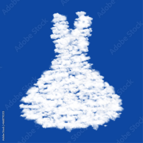 Clouds in the shape of a flared dress symbol on a blue sky background. A symbol consisting of clouds in the center. Vector illustration on blue background