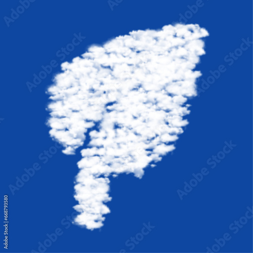 Clouds in the shape of a leaf symbol on a blue sky background. A symbol consisting of clouds in the center. Vector illustration on blue background
