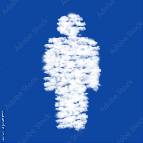 Clouds in the shape of a man symbol on a blue sky background. A symbol consisting of clouds in the center. Vector illustration on blue background