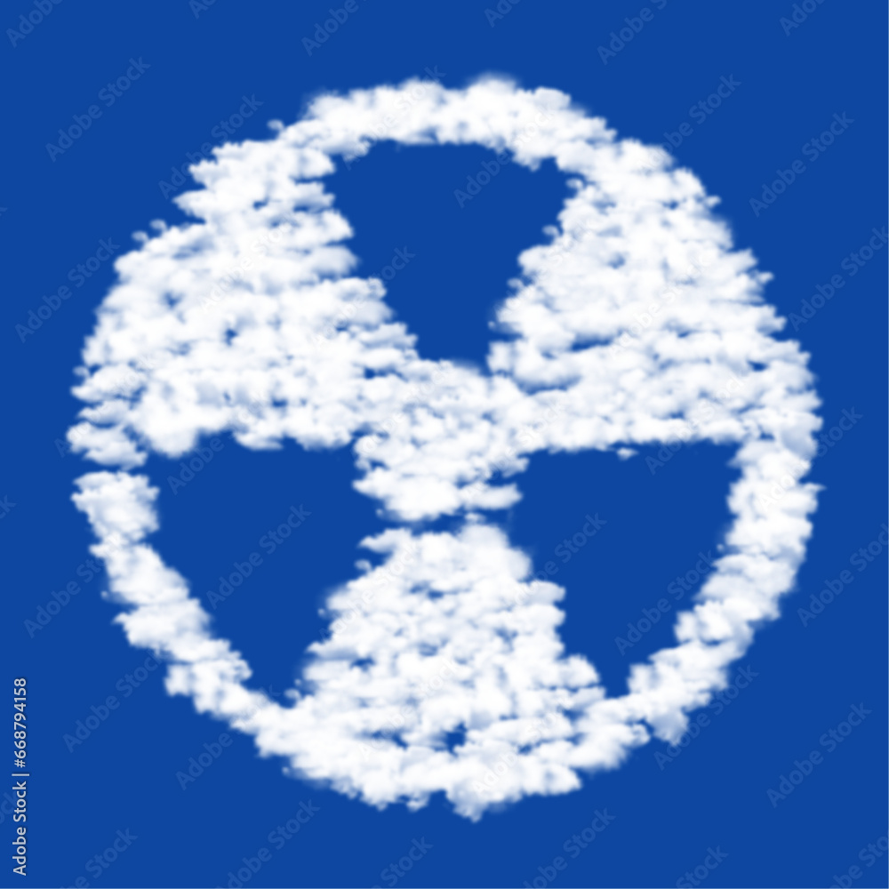 Clouds in the shape of a radiation symbol on a blue sky background. A symbol consisting of clouds in the center. Vector illustration on blue background