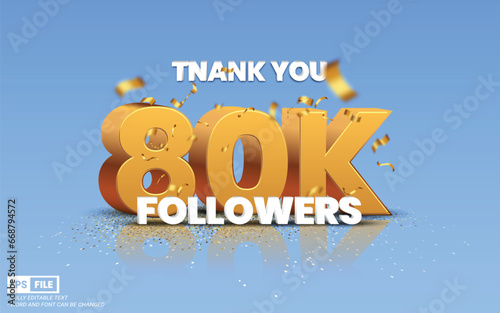 Thank you 80k social media followers and subscribers with 3d editable text vector template
