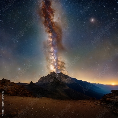 Night Sky with the Milky Way Galaxy Rising Over a Mountain