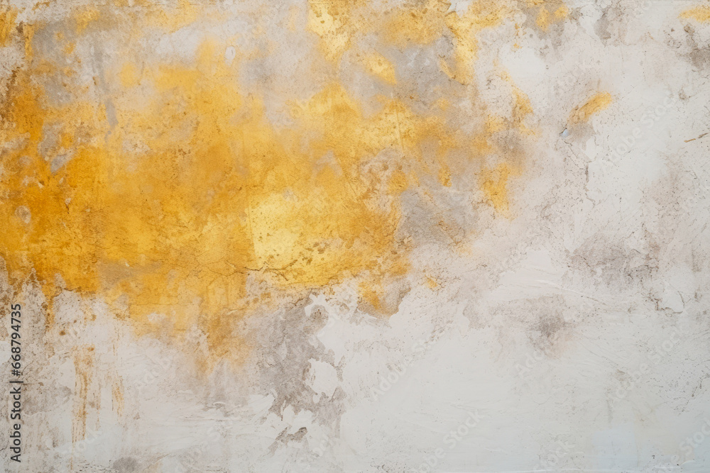 White and golden messy wall stucco texture background, Decorative wall paint