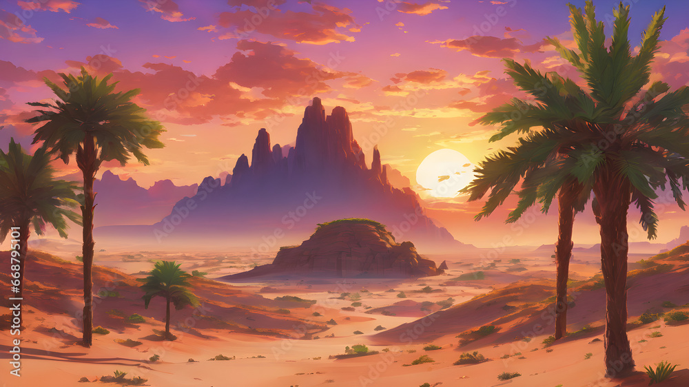 Sahara Sunset Beautiful Landscape View of the Desert