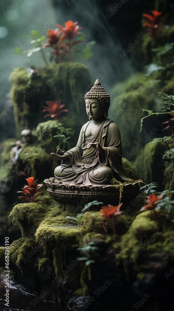Obraz premium buddha statue in the forest