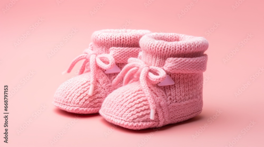 baby booties on a pink background. baby booties on a pink background.