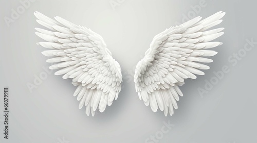 Silver angel wings on a white background