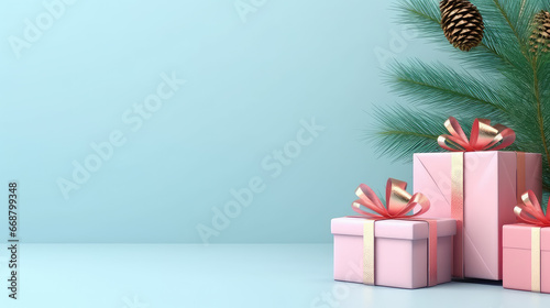 Pastel Christmas decoration on Blue background © Nitcharee