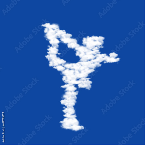 Clouds in the shape of a female figure skating symbol on a blue sky background. A symbol consisting of clouds in the center. Vector illustration on blue background