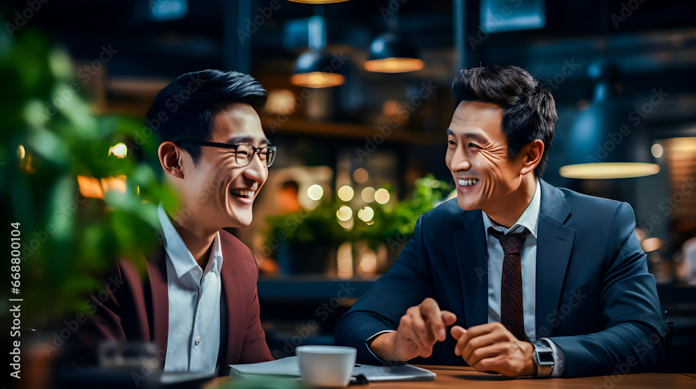 Office workers are chatting happily while drinking coffee. Office workers are chatting happily while drinking coffee.