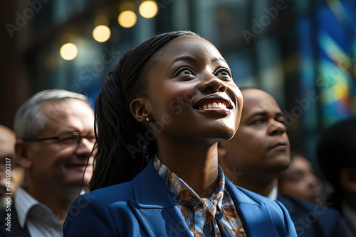 Radiating Triumph: The Journey of a Happy, Successful African American Businesswoman Harnessing Generative AI to Propel Enterprises into Prosperous Horizons
