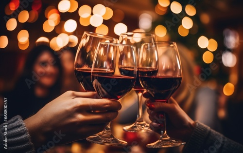 People toasting with wine at Christmas