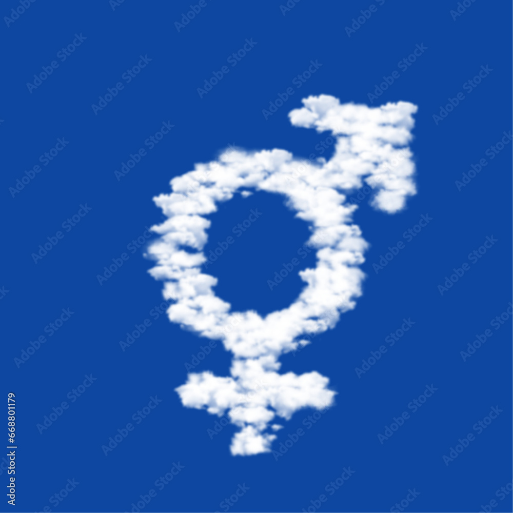 Clouds in the shape of a bigender symbol on a blue sky background. A symbol consisting of clouds in the center. Vector illustration on blue background Clouds in the shape of a bigender symbol on a blue sky background. A symbol consisting of clouds in the center. Vector illustration on blue background