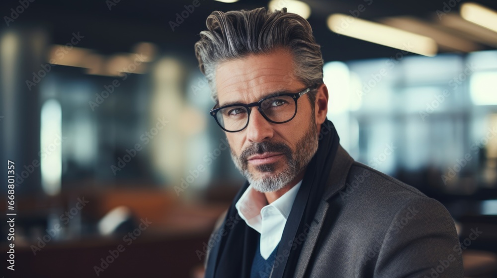 Photo of a handsome middle-aged man in stylish clothes and fashionable glasses. Photo of a handsome middle-aged man in stylish clothes and fashionable glasses.