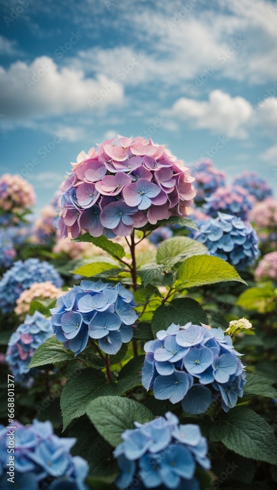 Elegant Pink, Light Purple, and Light Blue Hydrangea Flower in Full Bloom Elegant Pink, Light Purple, and Light Blue Hydrangea Flower in Full Bloom