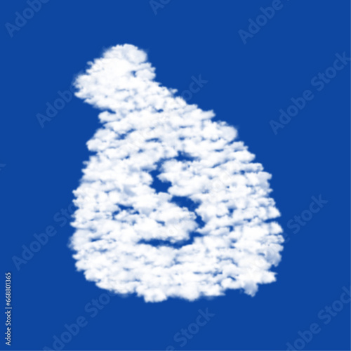 Clouds in the shape of a bag of money symbol on a blue sky background. A symbol consisting of clouds in the center. Vector illustration on blue background