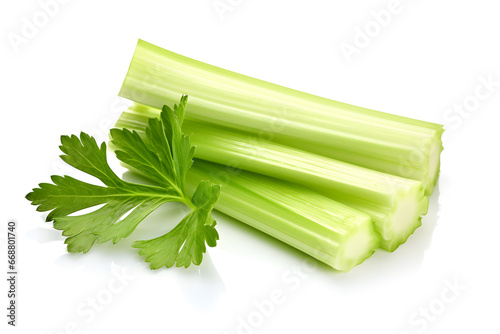 Closeup Fresh celery vegetable with  sliced  isolated on white background, food for health
